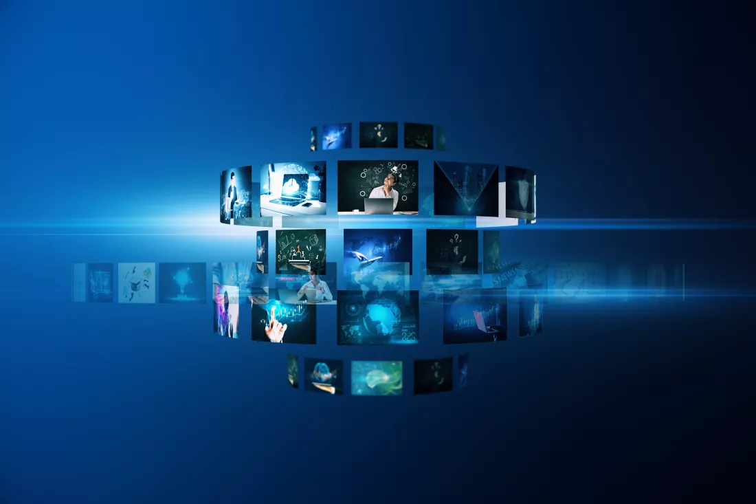 creative-digital-picture-gallery-blue-background-photo-album-media-technology-concept